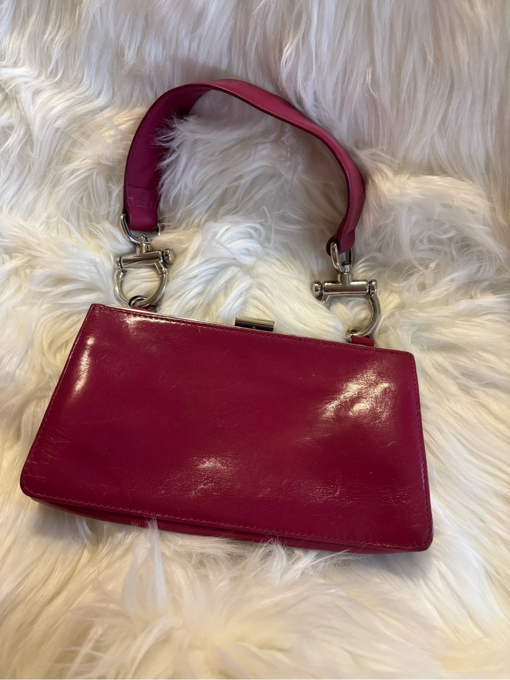 HOBO International Magenta Kiss-Lock Leather Mini Top-Handle Bag